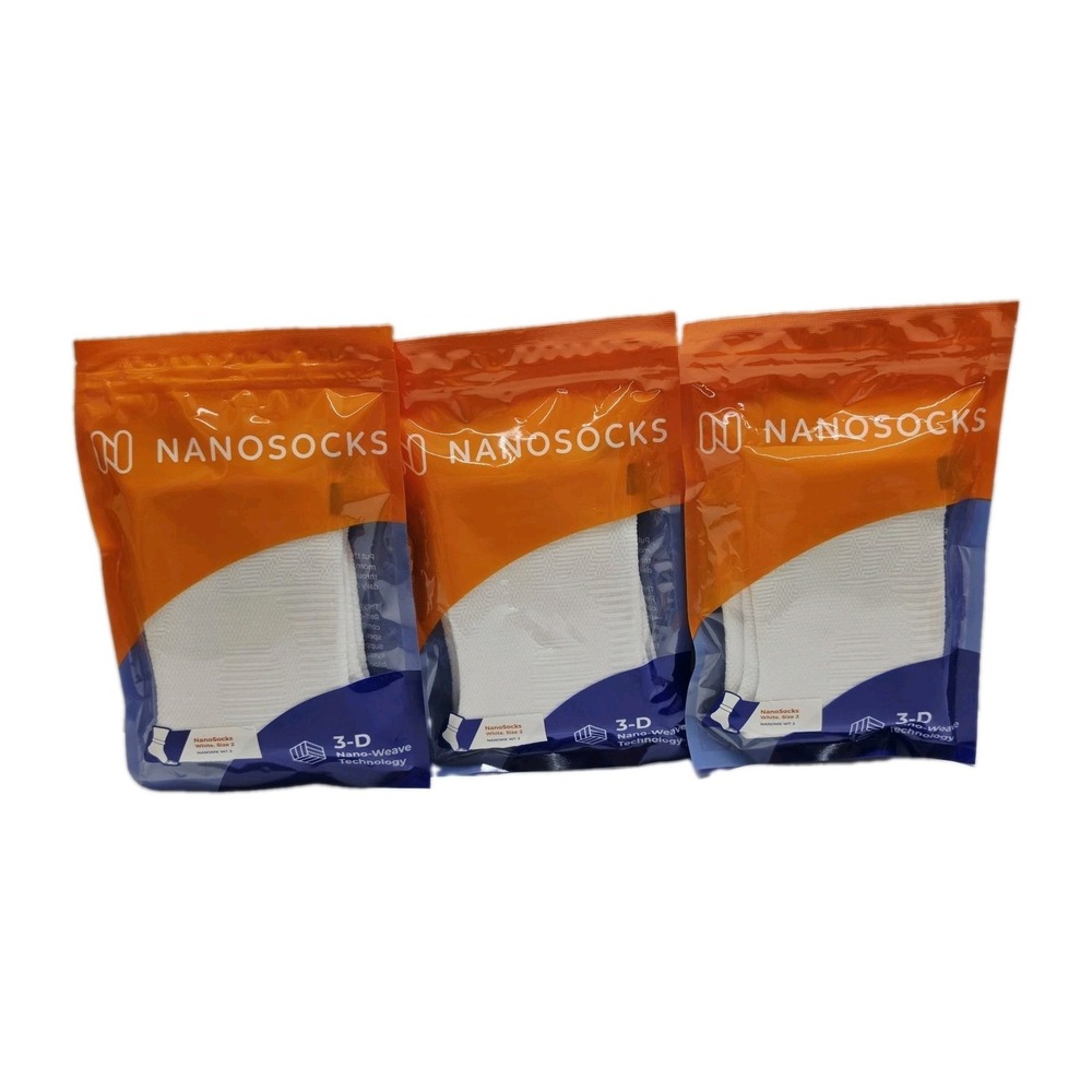 3 Packs NanoSocks Nano Socks 3D Compression White Size 2 NANOMX-BK-2 New Sealed